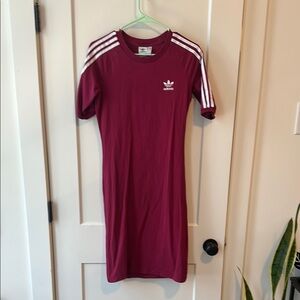 Adidas Red Bodycon Midi Dress with Short Sleeves